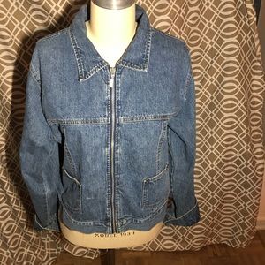 BLUE JEAN JACKET. SZ L. EUC